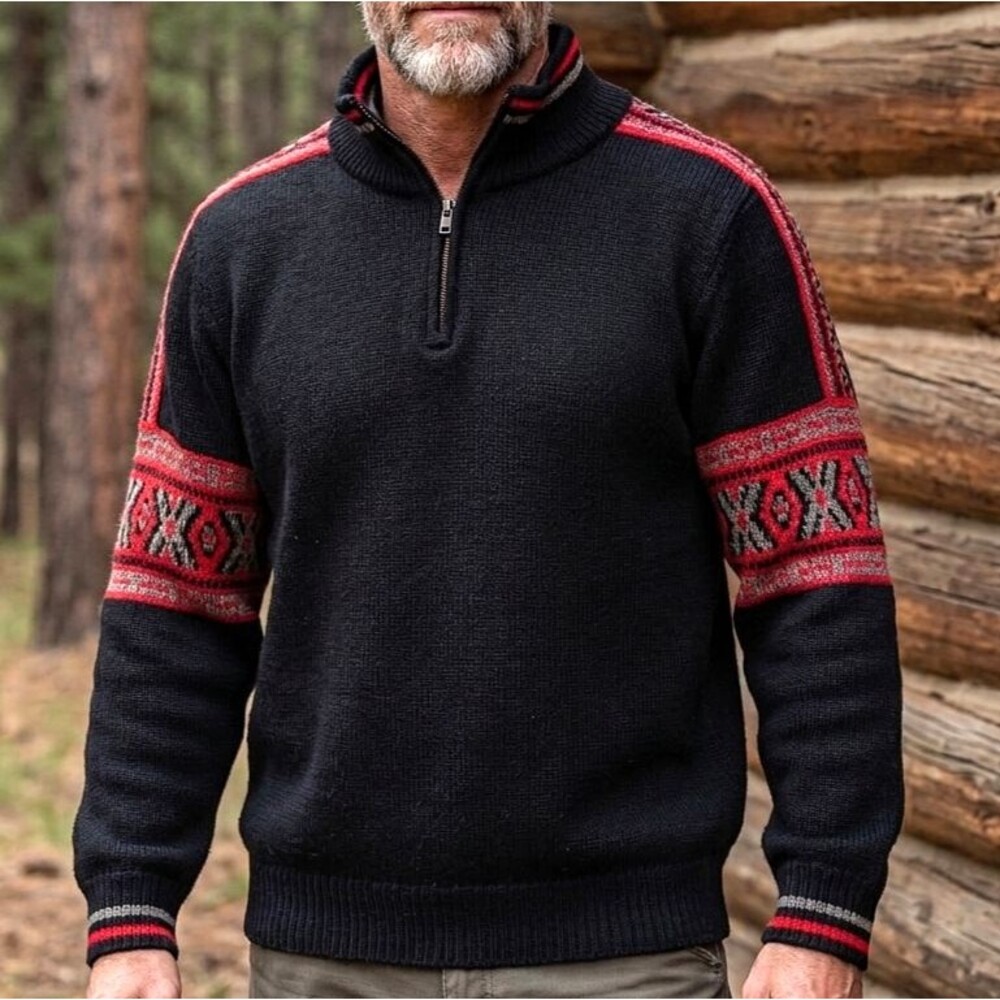 Vintage Columbia Sportswear Men Size L Wool Knit Quarter Zip 90s Nordic Sweater